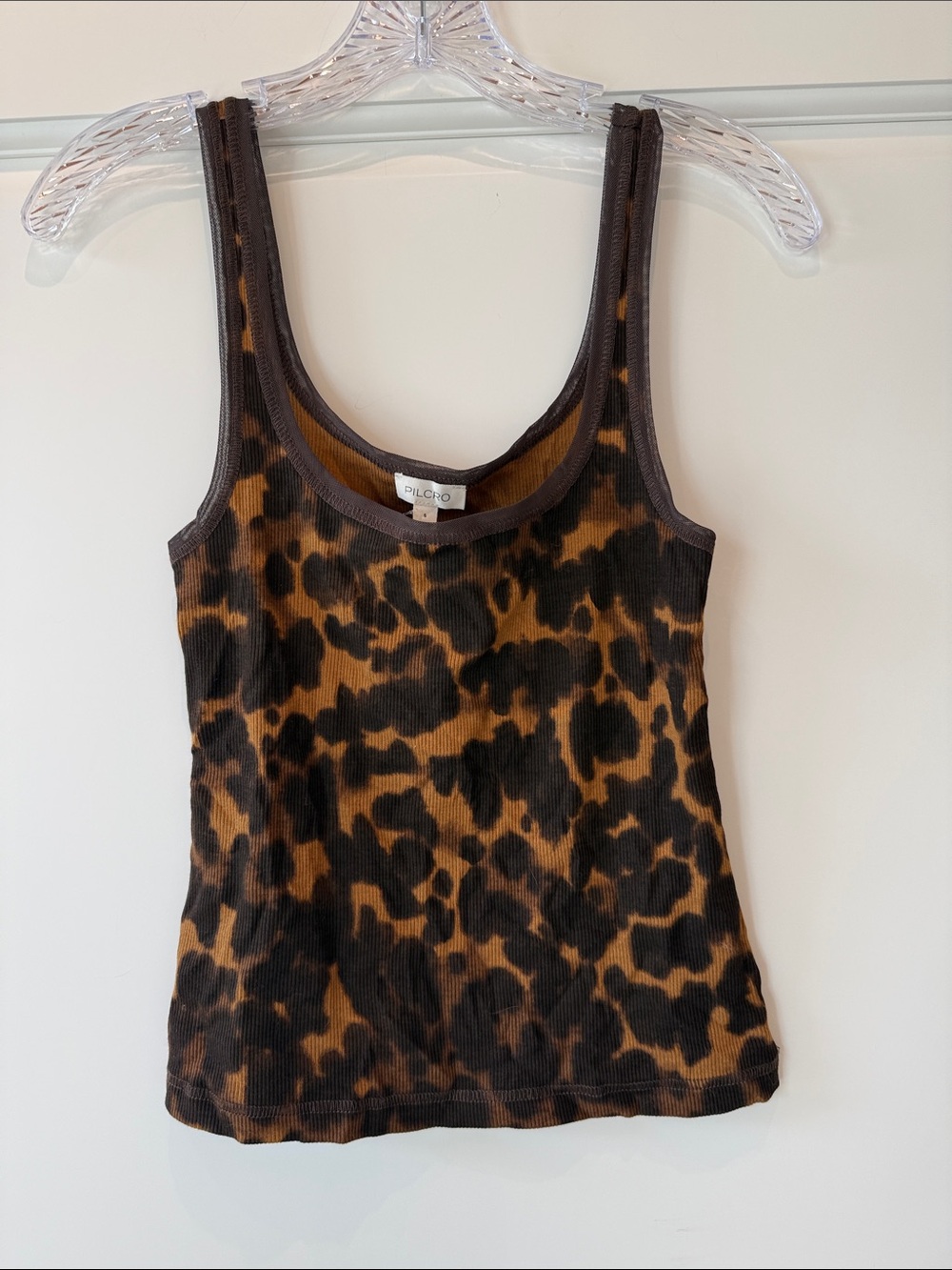 Pilcro Leopard-Print Ribbed Tank in Brown & Black - NWT Size S